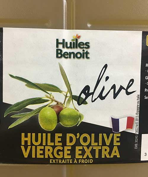Huile d'olive vierge extra Benoit 5 Litres (origine Espagne) - Azur TJ Olives - étiquette