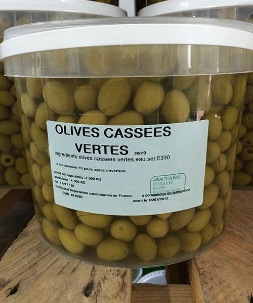 Olives cassées vertes (origine Maroc) - Azur TJ Olives
