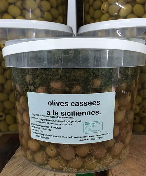 Étiquette olives à la sicilienne - Azur TJ Olives
