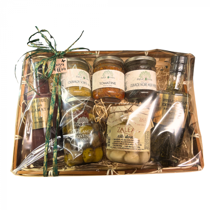 PANIER-CADEAUX-RECTANGLE-VERRINES-TARTINADES-HUILES-VINAIGRES-AROMATISES PANIER-CADEAUX-RECTANGLE-VERRINES-TARTINADES-HUILES-VINAIGRES-AROMATISES