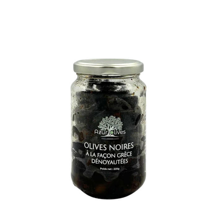Verrine-olives-facon-grece-denoyautees-2-uniforme OLIVES NOIRES FACON GRECE DENOYAUTEES 220G