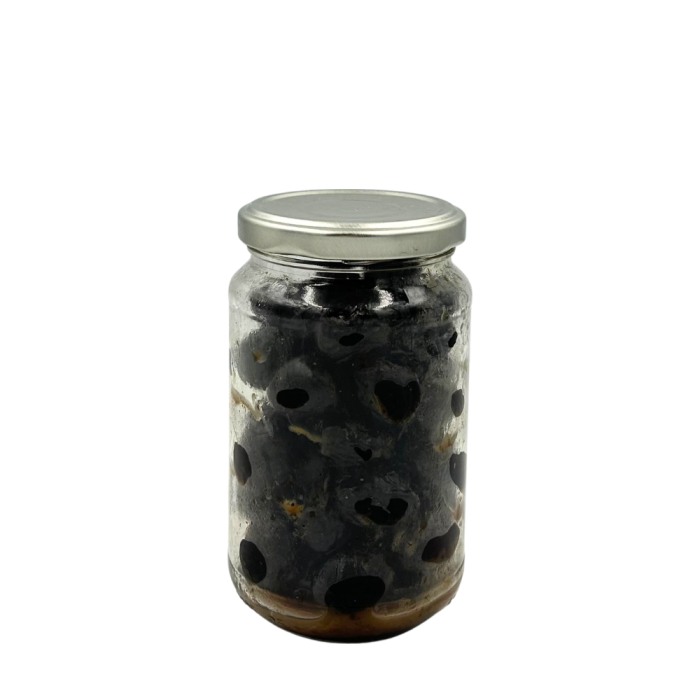 Verrine-olives-facon-grece-uniforme OLIVES NOIRES FACON GRECE ENTIERES 215G