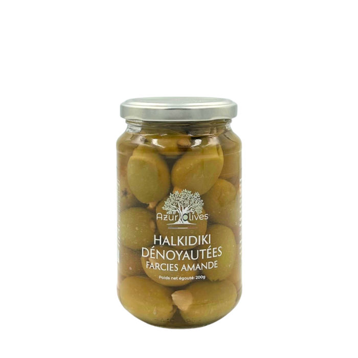 Verrine-olives-halkidiki-denoyautees-farcies-amande-uniforme HALKIDIKI DENOYAUTEES FARCIES AMANDE 200G